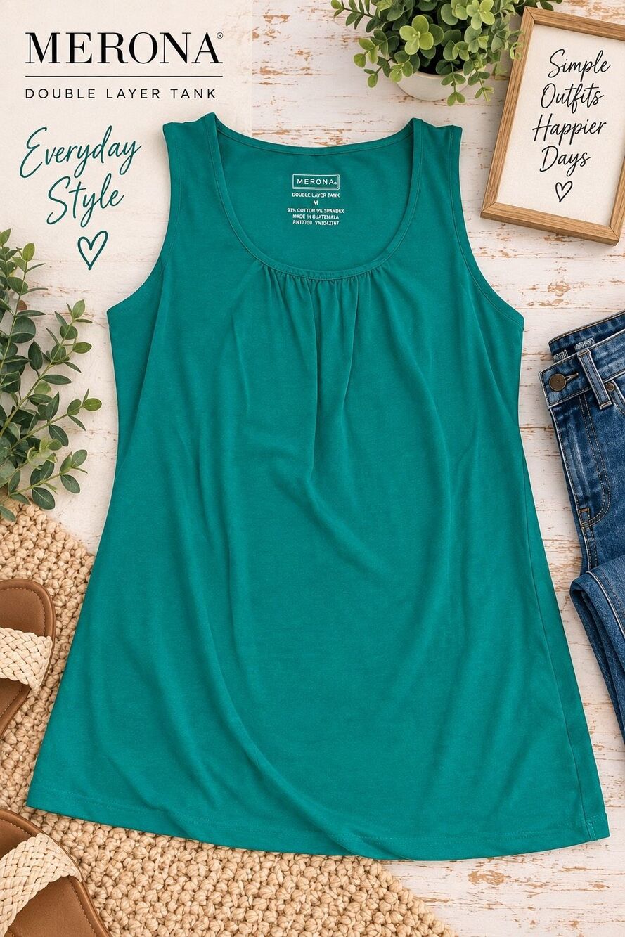 Merona Women’s Medium Teal Double Layer Tank Top Stretch Sleeveless Blouse